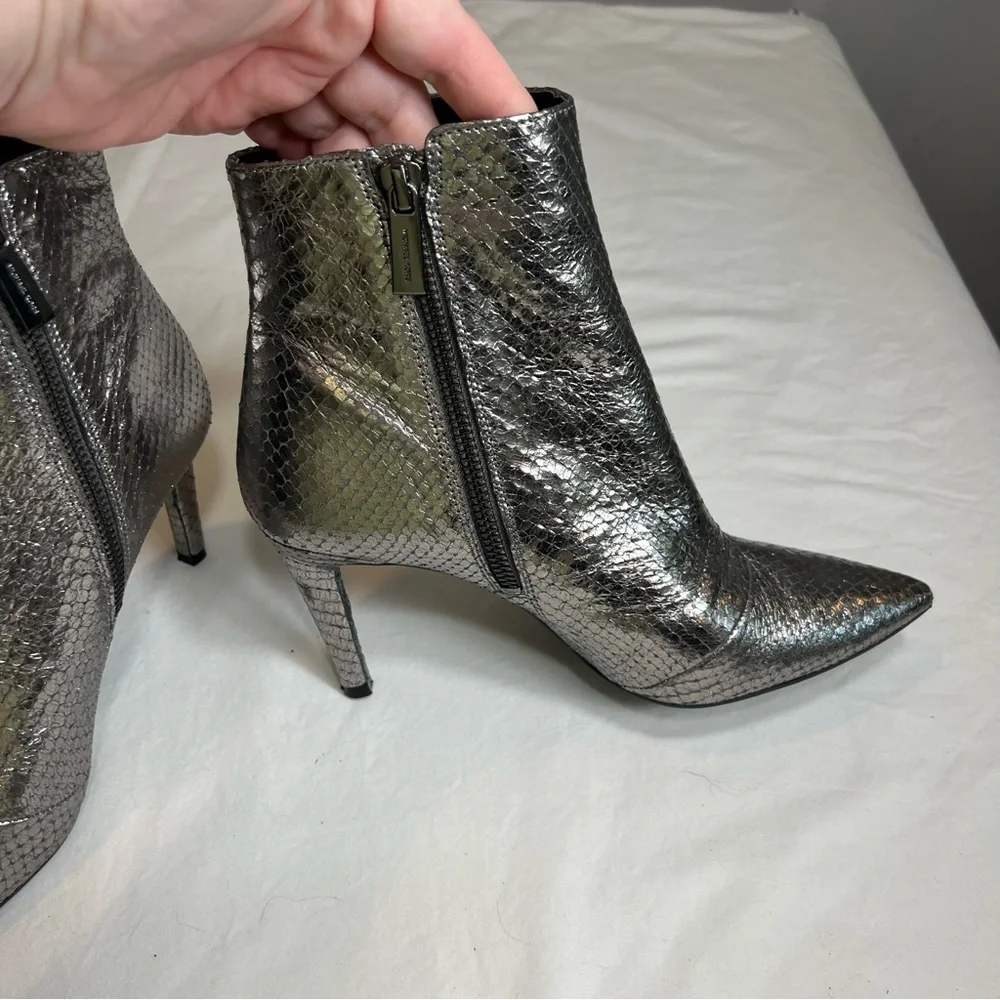 Michael Kors Dorothy flex mid heel side zip. Silver snake ankle boots size 6